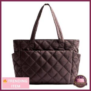 Lightweight Puffer Tote Bag with Zipper, Quilted Shoulder Bag for Travel